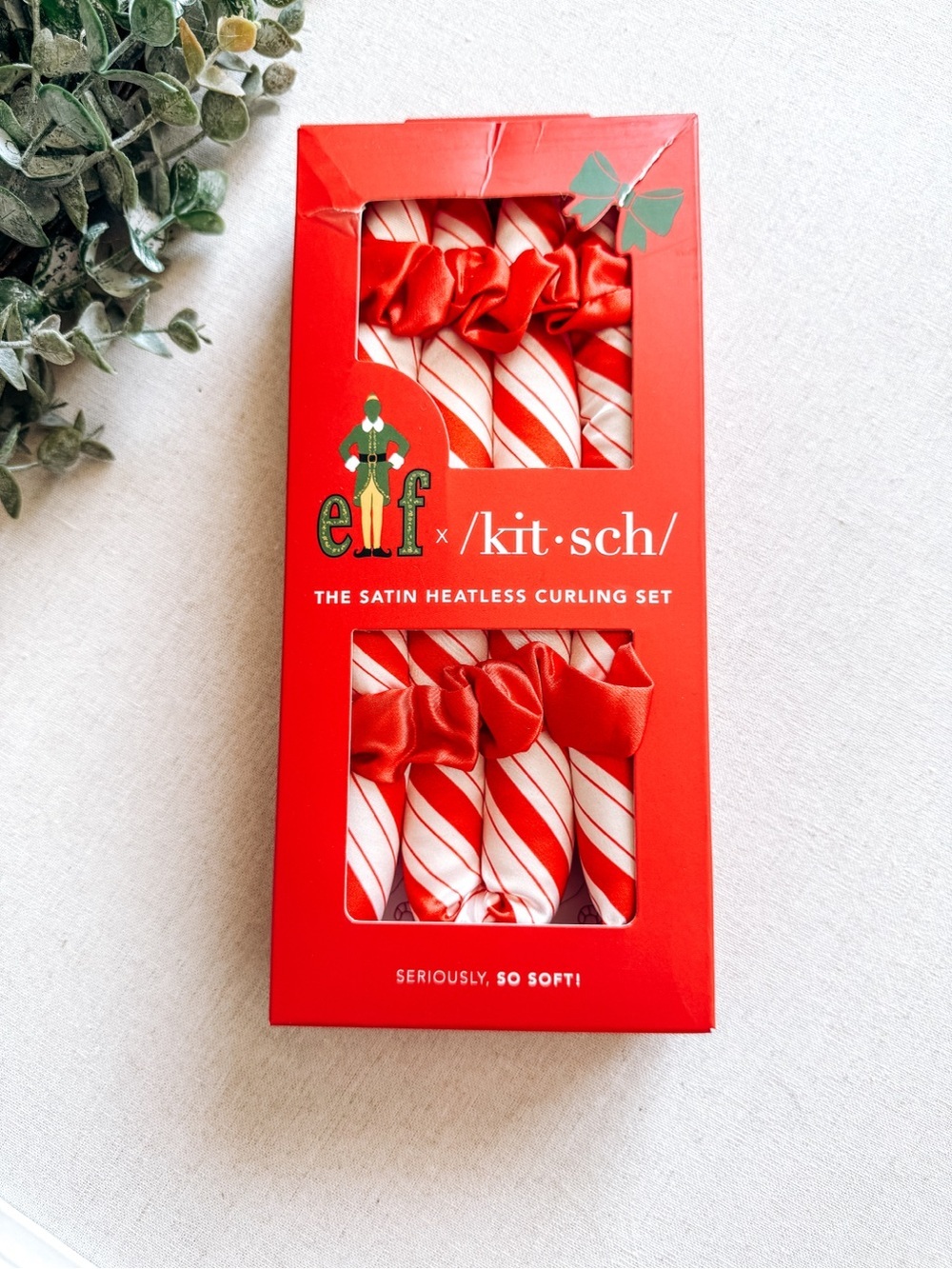 Kitsch x Elf Satin Heatless Curling Set Candy Cane Holiday NIB